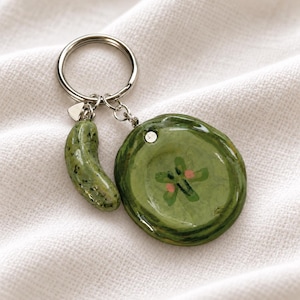Fun gift for pickle lovers / Letter box gift / Quirky Worry Stone / Key Ring / Bag charm / Handmade / Hand painted / Pickle Slice
