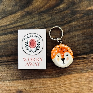 Handgemaakte Clay Worry Stone-sleutelhanger voor angstverlichting | Fox Calm Stone | Cadeau op zak