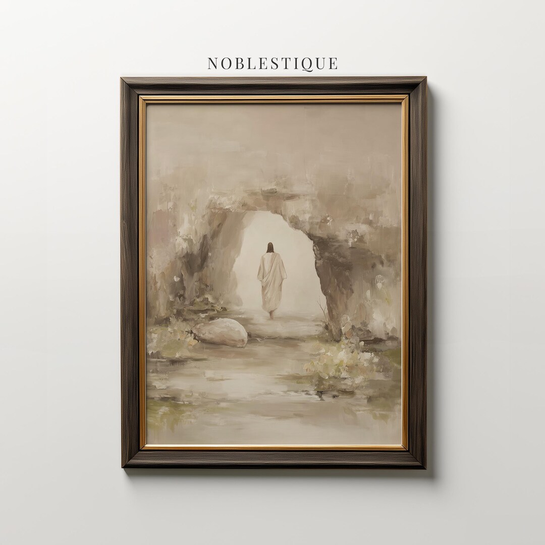Vintage Jesus Resurrection Painting Print: Empty Tomb Easter Wall Art ...