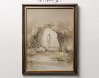 Vintage Jesu uppståndelsemålning tryck: Tom grav påskväggkonst [DIGITAL NEDLADDNING]