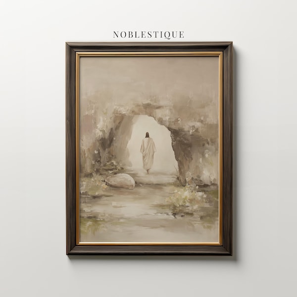 Vintage Jesus Resurrection Painting Print: Empty Tomb Easter Wall Art [DIGITAL DOWNLOAD]