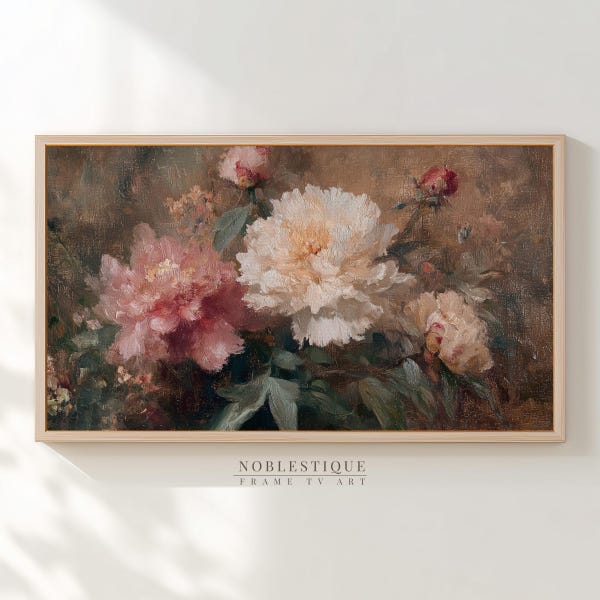 Valentine Peony Flower Samsung Frame TV Art - Vintage Pink Floral Painting -116TV