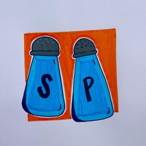 Blue Salt Pepper Colorful Art Illustration, Bright Home Decor Wall Art Print