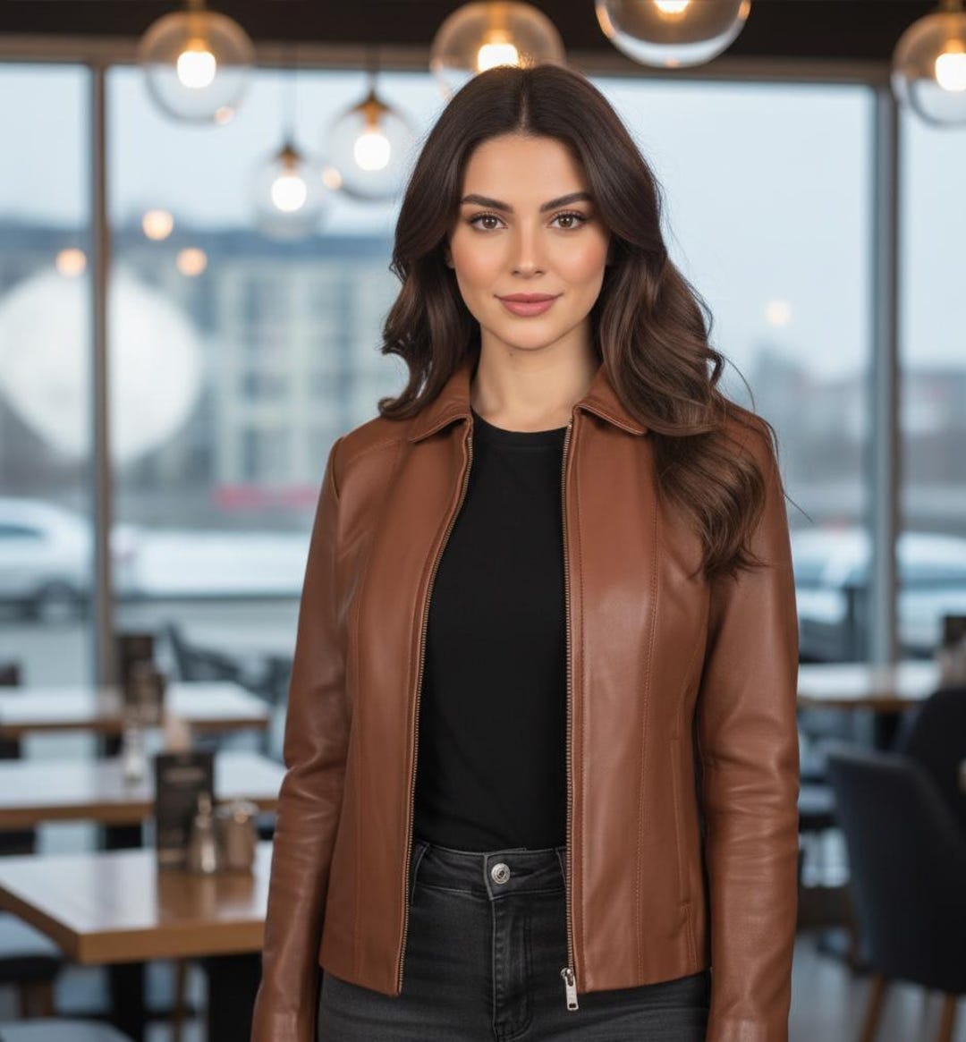 Colette Brown Leather Jacket - Etsy