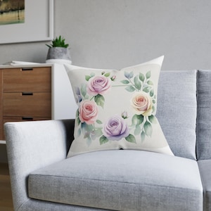 Blush Pink Floral Pillow: Faux Suede Decorative Cushion