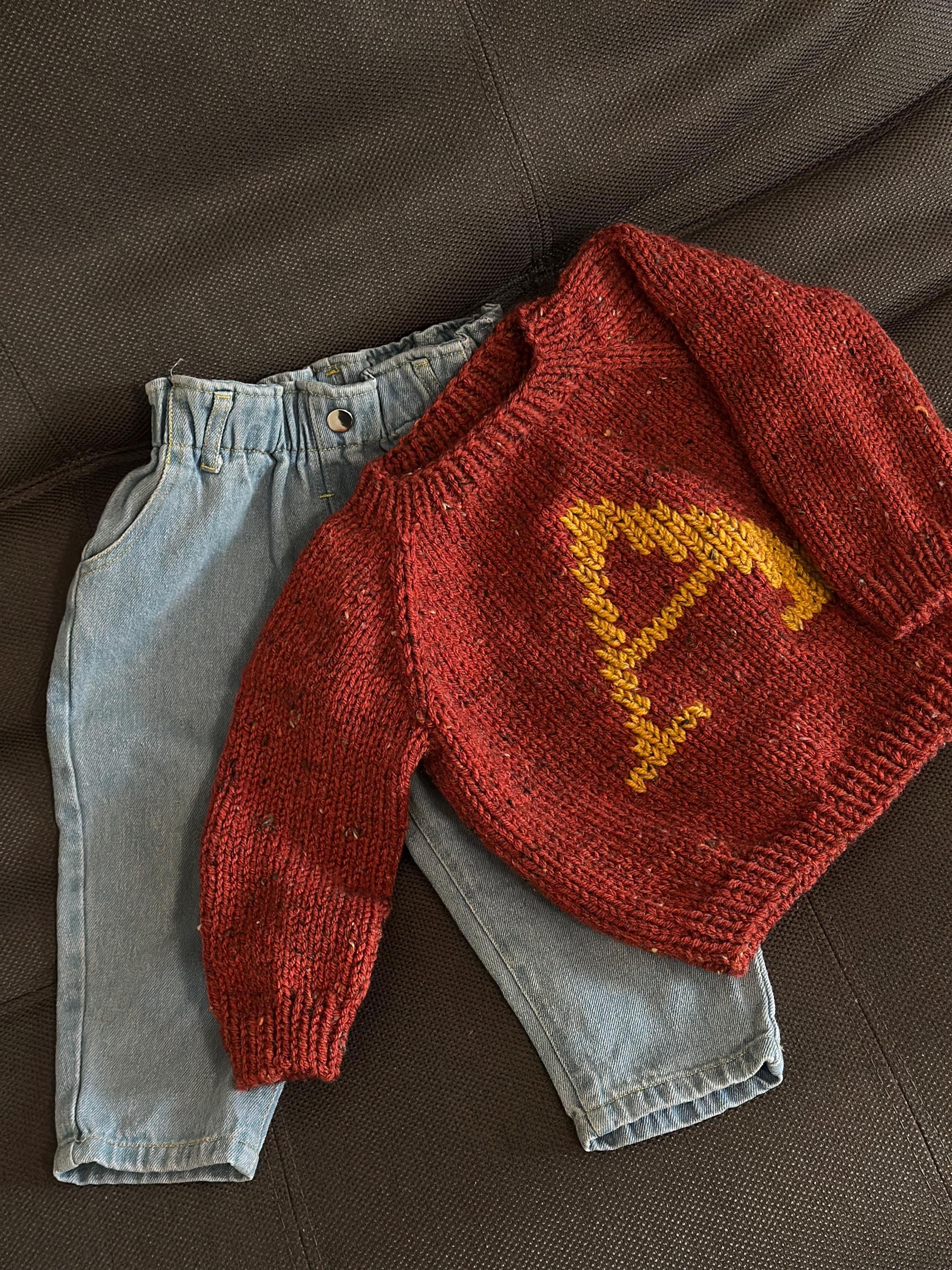 Cute Knitted Sweater for 1-2 Year Old Hand-Embroidered Weasley Design