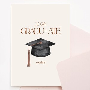 Carte de fin d'études 2026, design minimaliste, diplôme de félicitations (téléchargement numérique)