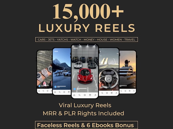 15,000+ Viral Luxury Rich Lifestyle Videos Reels, Cars, Yacht, Plane, Millionaire, TikTok, Instagram, YouTube, Digital Marketing, MRR, PLR