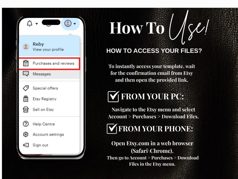 How to access and download digial product from etsy