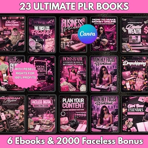 Paquete de 23 libros electrónicos PLR Boss Babe / Libros electrónicos digitales Girl Boss / Plantillas editables de Canva / Libros de trabajo imprimibles / Productos PLR MRR