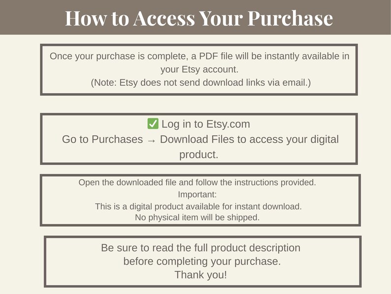 How to access your purchase from etsy