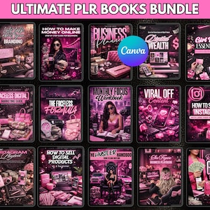 Feminine Boss Girl digital product bundle with Canva editable eBooks and faceless reels for passive income businesses.