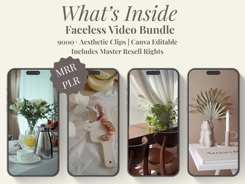 faceless reels videos for viral content creation, passive income ideas, PLR MRR, Canva editable