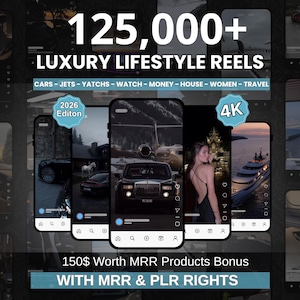 Bundel met 125.000+ luxe lifestyle-videospoelen | Virale content voor TikTok, Instagram en YouTube | Auto's, jachten, privéjets | PLR + MRR