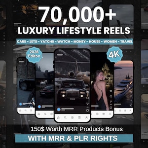 70.000+ virale luxe, rijke lifestylevideo's Rollen, auto's, jacht, vliegtuig, miljonair, TikTok, Instagram, YouTube, digitale marketing, MRR, PLR