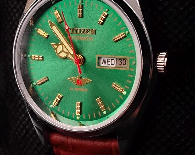 Vintage Citizen Automatic 8200 Refurbished Japan Men's Day&Date Green Color Dial Wrist Watch