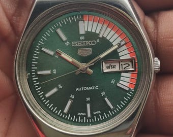 Vintage Seiko 5 Automatik Uhrwerk no-6309 day&date Grünes Zifferblatt Edelstahl Herren Armbanduhr