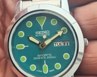 Vintage Seiko 5 Automatik Uhrwerk no-6309 day&date Grünes Zifferblatt Edelstahl Herren Armbanduhr
