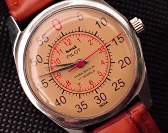 Vintage HMT Pilot Men's Watch: Yellow Dial, Stainless Steel Case