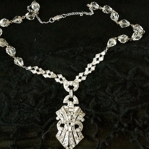 Exquisite Antique 1920  Art Deco Assemblage Necklace  French Paste Crystal Rhinestone Lavaliere Crystal Rosary