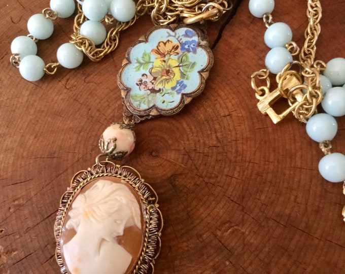 Vintage Assemblage Festooned Necklace French Rosary Beads Etsy