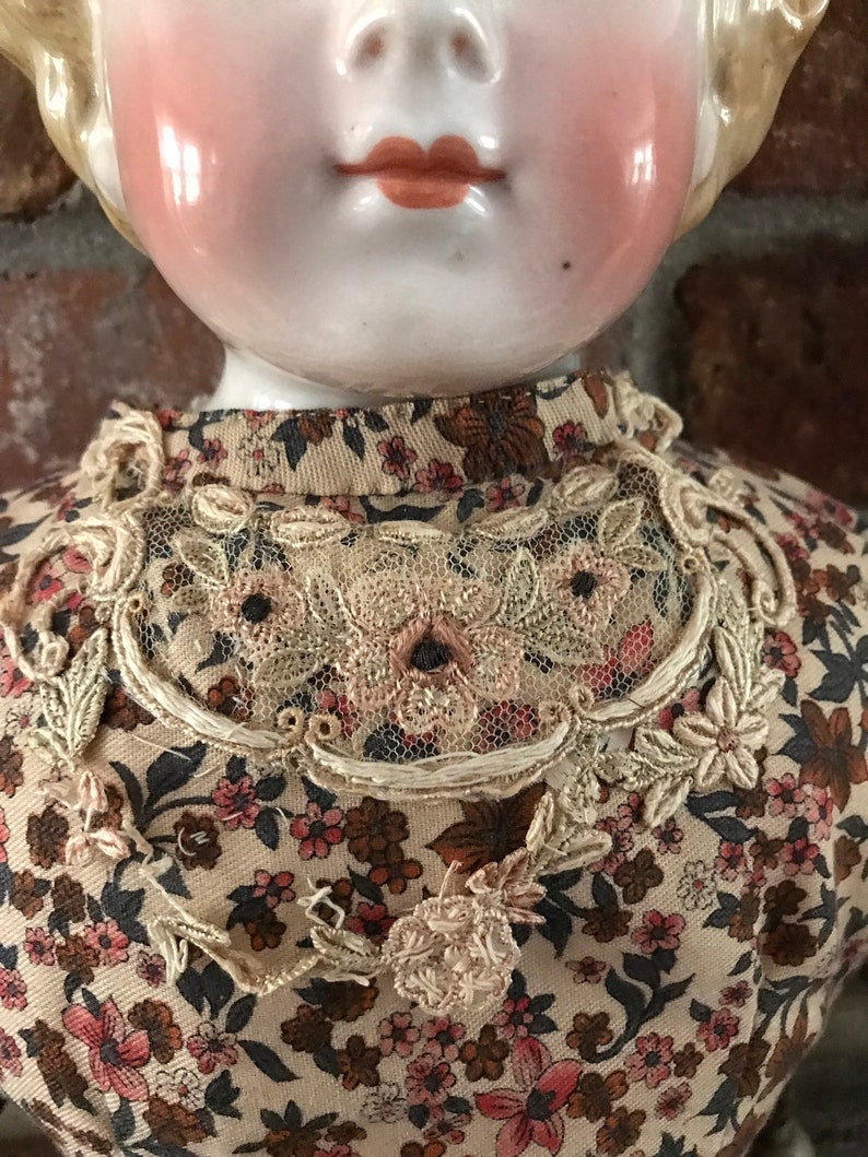 Antique German China Head Doll 30 by Kling 1880's Blonde Curly Hair