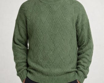 Männer Rundhals Strickpullover | Lässiger Langarm Pullover | Geometrische Textur Alltag Pullover