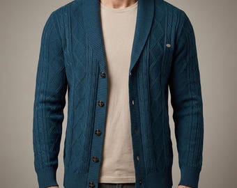 Men Argyle Knit Cardigan Sweater | V-Neck Button Front Casual Cardigan | Solid Color Minimalist Top