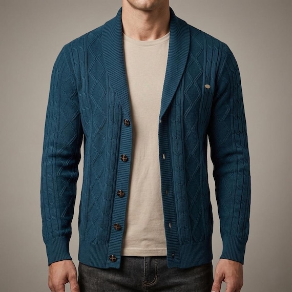 Men Argyle Knit Cardigan Sweater | V-Neck Button Front Casual Cardigan | Solid Color Minimalist Top