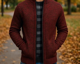 Herren Fleece gefütterte Strickjacke | Voller Reißverschluss Winterjacke