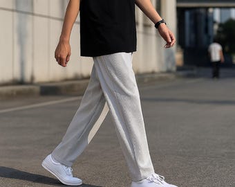 Pantalon droit à plis : pantalons d'été respirants pour hommes
