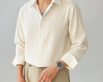 Chemise texturée à manches longues pour homme : polyester minimaliste léger