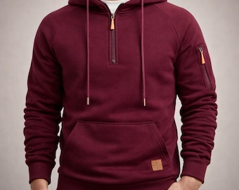 Felpa con cappuccio da uomo con cerniera / Felpa con cappuccio casual a maniche lunghe / Pullover streetwear dalla vestibilità ampia