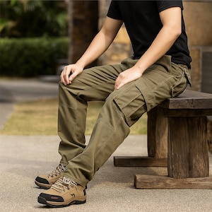Men&#39;s Cotton Military Cargo Pants - Comfy Outdoor Pants, Workwear Hiking Trouser, Relaxed Fit Pants, Streetwear Pants, Casual Everyday Pants