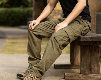 Pantalon cargo en coton pour hommes : pantalons de travail de randonnée décontractés