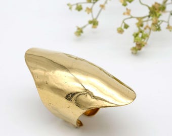 Wide Gold Brass Band Ring: Adjustable Vintage Cuff