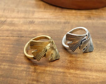Messing Blatt Wrap Ring, vergoldeter Natur inspiriert Ring