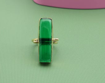 Handmade Gold Plated Brass Ring: Green Onyx Statement Cocktail Ring