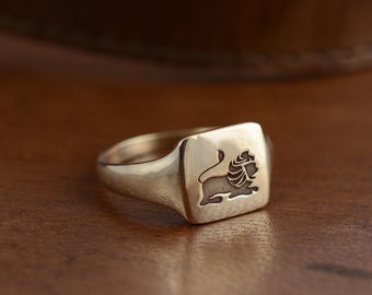 Anillo de latón con el sello del zodiaco Leo: regalo astrológico