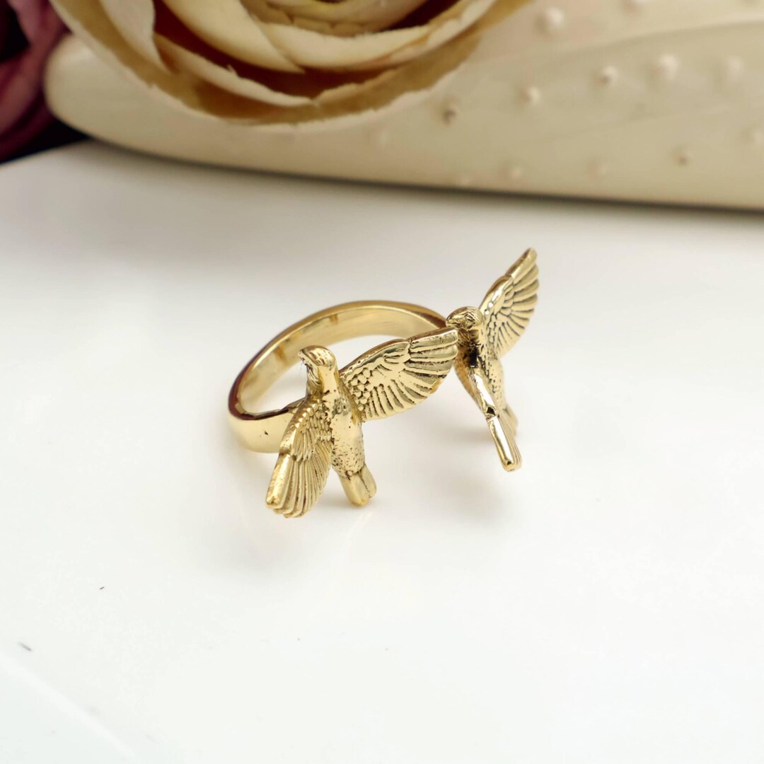 Large Bird Rings Dove Bird Ring, Flying Birds Ring, Bird Ring, Brass Ring, Two Birds ...