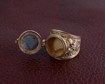 Labradorite Locket Ring: Secret Pill Box, Gold Compartment Ring