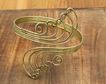 Adjustable Brass Arm Cuff: Handmade Tribal Spiral Armband