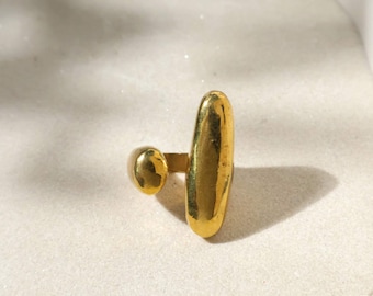 Brass Open Cuff Ring: Gold Chunky Statement Ring