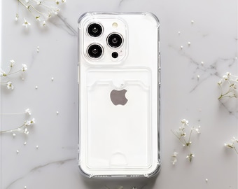 Funda tipo cartera transparente para iPhone – Funda transparente antigolpes con tarjetero para iPhone 11, 12, 13, 14, 15, 16 Pro Max, Mini, X, XR, 7, 8 Plus