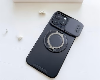 Funda magnética Magsafe de lujo para iPhone: funda de carga inalámbrica con soporte de anillo y protección para la cámara para iPhone 11/12/13/14/15/16/17 Pro Max Plus