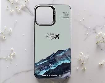 Funda para iPhone con diseño de pico de montaña y avión – IMD Funda protectora antigolpes con diseño panorámico para iPhone 11, 12, 13, 14, 15, 16, 17 Pro Max Plus SE. Estilo estético ideal para viajes.