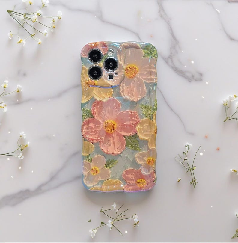 Capa de celular transparente, macia e protetora, com estampa floral pintada a óleo, para iPhone 7, 8, SE, X, XR, XS, 11, 12, 13, 14, 15, 16, Pro Max e Plus. imagem 1
