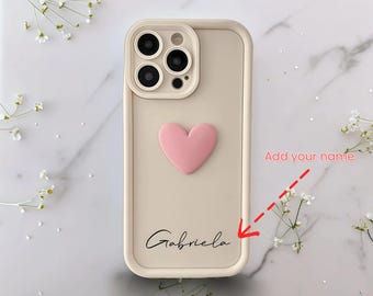 Funda protectora suave con forma de corazón 3D personalizada con nombre para iPhone 7, 8, SE, X, XS, XR, 11, 12, 13, 14, 15, 16, 17 Pro Max Plus y todos los modelos Pro.