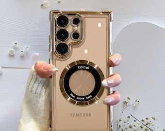 Funda magnética inalámbrica de lujo para Samsung: cubierta chapada a prueba de golpes con protección transparente para la lente de la cámara para S25, S24, S23, S22, S21 y Note 20.