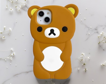 Funda para iPhone con diseño de oso Rilakkuma: funda de silicona suave a prueba de golpes para iPhone 17, 16, 15, 14, 13, 12, 11 Pro Max, Mini Plus, XS, XR, 7 y 8.